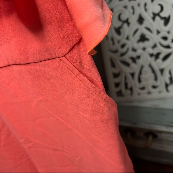 Trina Turk Cold Shoulder Ruffle Trouser Josephine Coral Jumpsuit Size 12 NWT - Picture 6 of 16